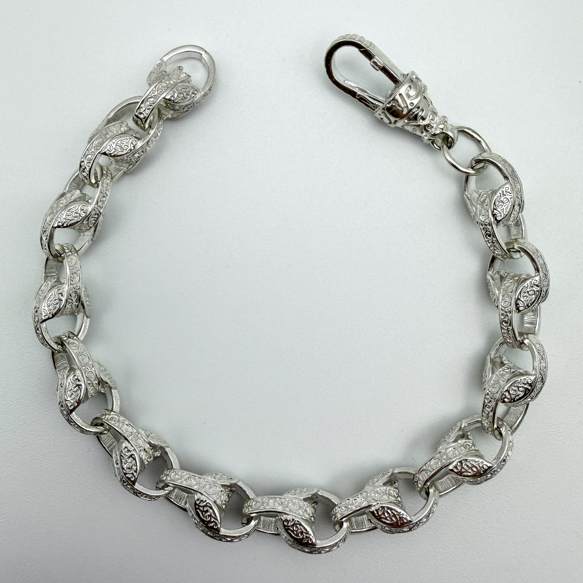 925 sterling silver Tulip link bracelet, 8.5 inches long, photographed on white background