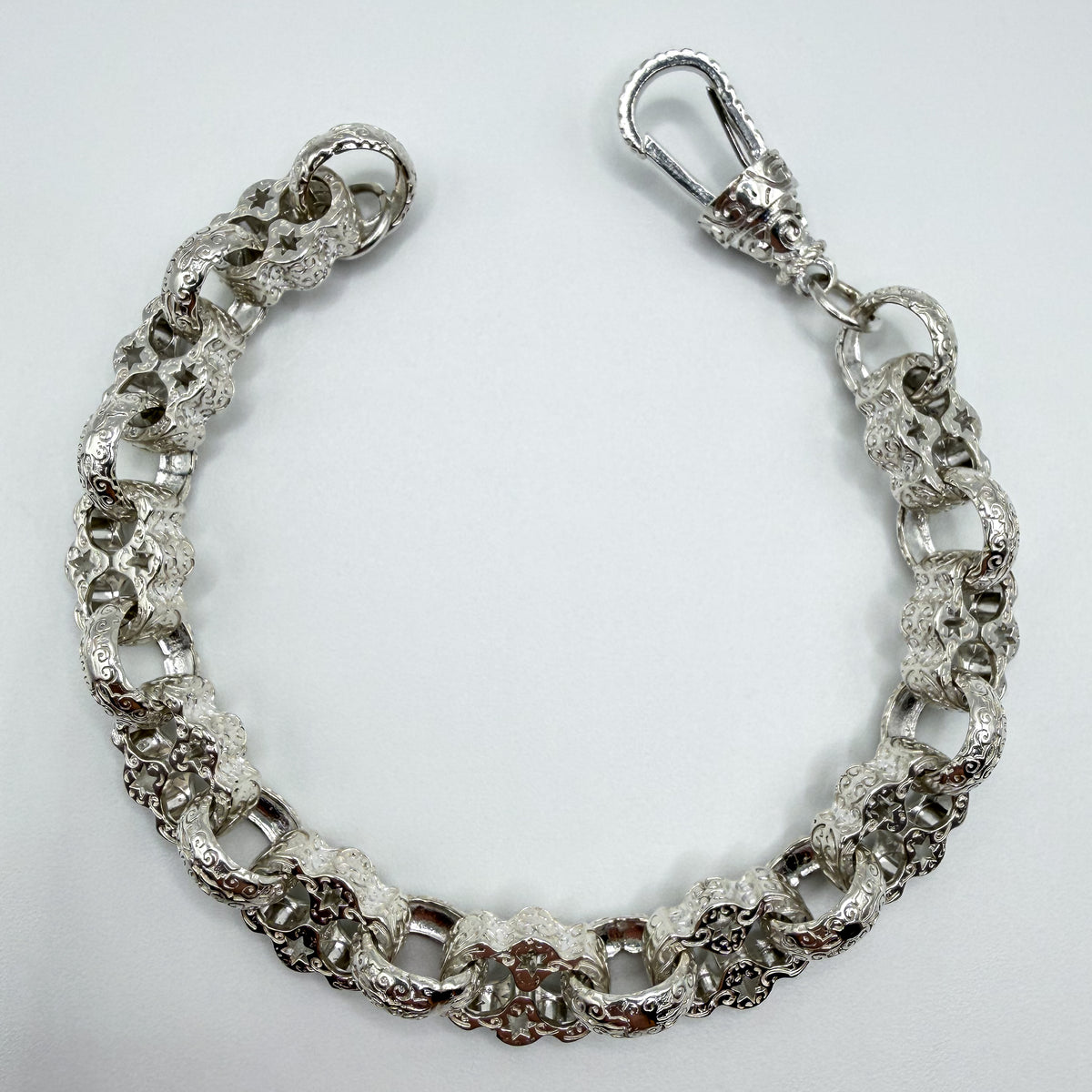 Sterling Silver Stars & Belcher Bracelet - 9.5" × 12 mm