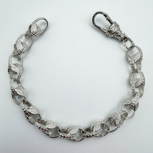 925 sterling silver Tulip link bracelet, 8 inches long, photographed on white background