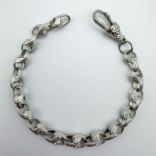 925 sterling silver Tulip link bracelet, 8.25 inches long, photographed on white background