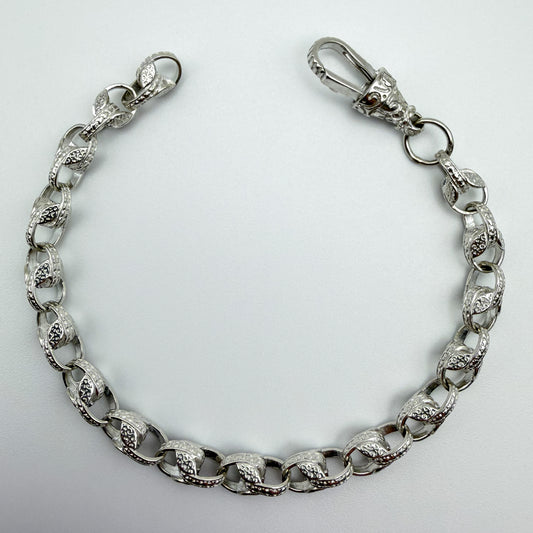 925 sterling silver Tulip link bracelet, 8.5 inches long, photographed on white background