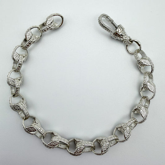 925 sterling silver Tulip link bracelet, 8.5 inches long, photographed on white background