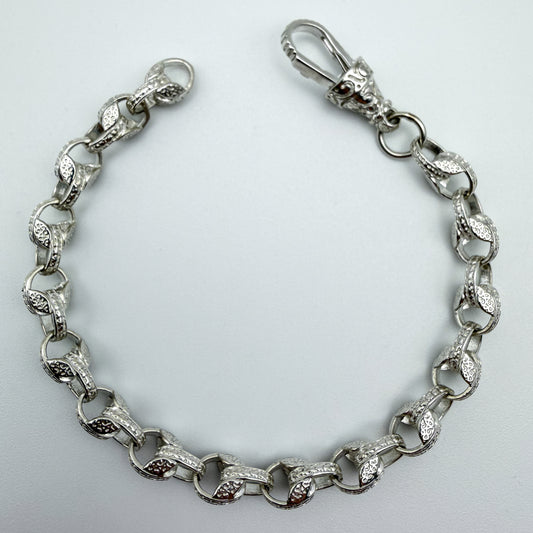 925 sterling silver Tulip link bracelet, 8.25 inches long, photographed on white background