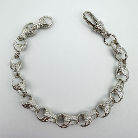 925 sterling silver Tulip link bracelet, 8.5 inches long, photographed on white background
