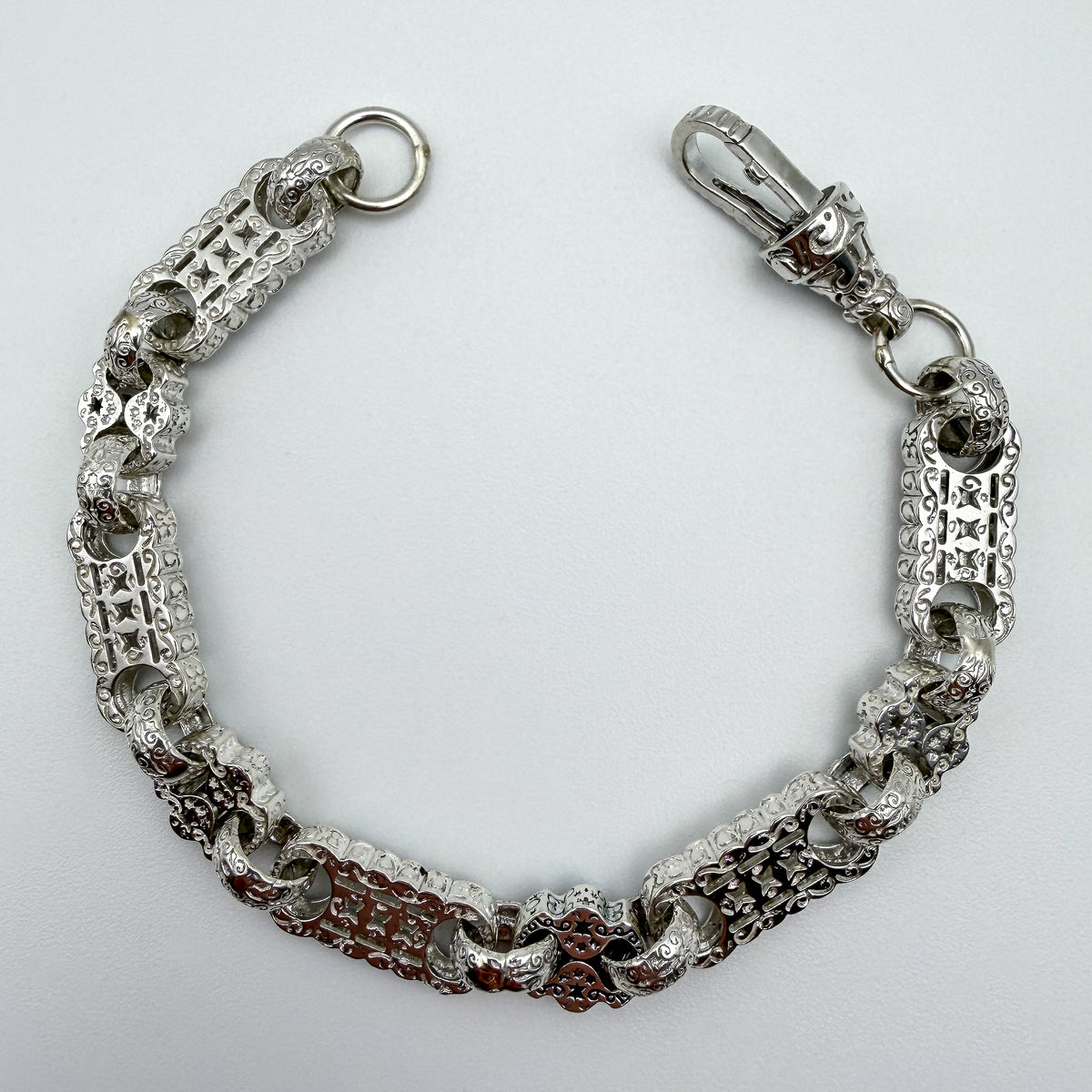 925 sterling silver Stars & Bars link bracelet, 8.25 inches long, photographed on white background