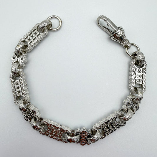 925 sterling silver Stars & Bars link bracelet, 8.25 inches long, photographed on white background