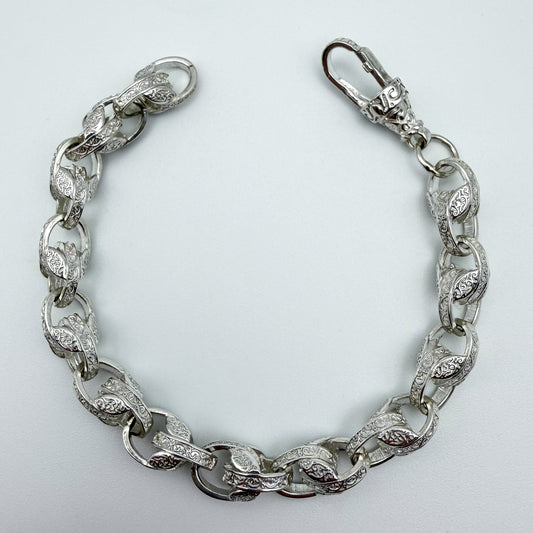 925 sterling silver Tulip link bracelet, 8 inches long, photographed on white background