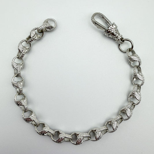 925 sterling silver Tulip link bracelet, 8.25 inches long, photographed on white background