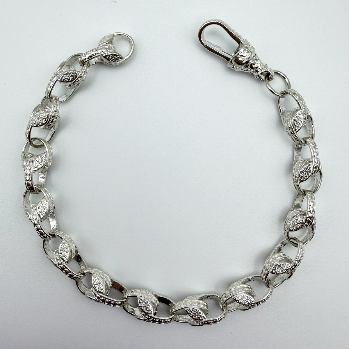 925 sterling silver Tulip link bracelet, 9.25 inches long, photographed on white background