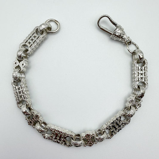 925 sterling silver Stars & Bars link bracelet, 8.5 inches long, photographed on white background