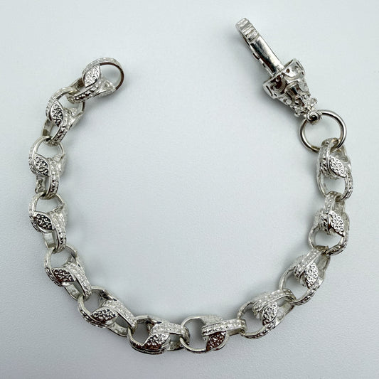 925 sterling silver Tulip link bracelet, 6.25 inches long, photographed on white background