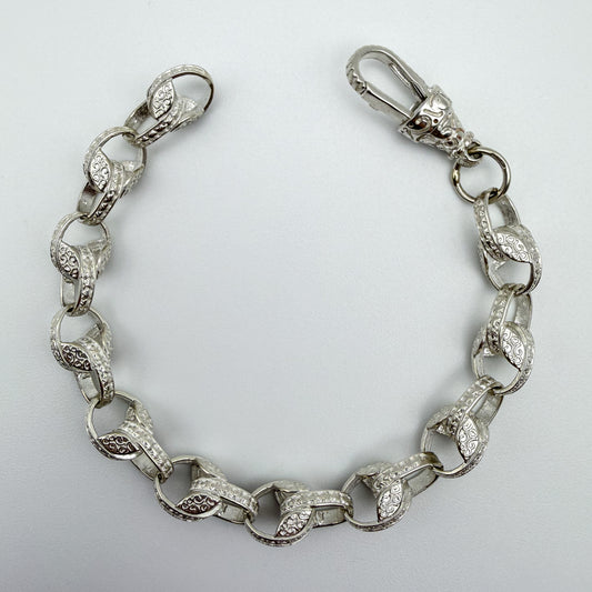 925 sterling silver Tulip link bracelet, 7.5 inches long, photographed on white background