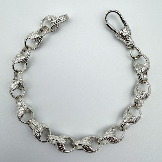 925 sterling silver Tulip link bracelet, 8 inches long, photographed on white background