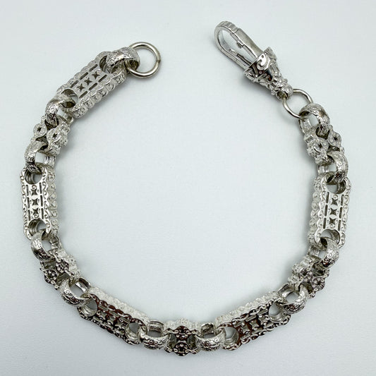 925 sterling silver Stars & Bars link bracelet, 8.75 inches long, photographed on white background