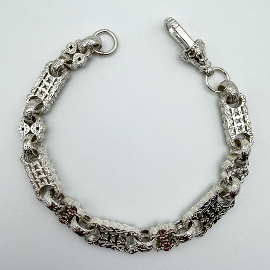 925 sterling silver Stars & Bars link bracelet, 9 inches long, photographed on white background